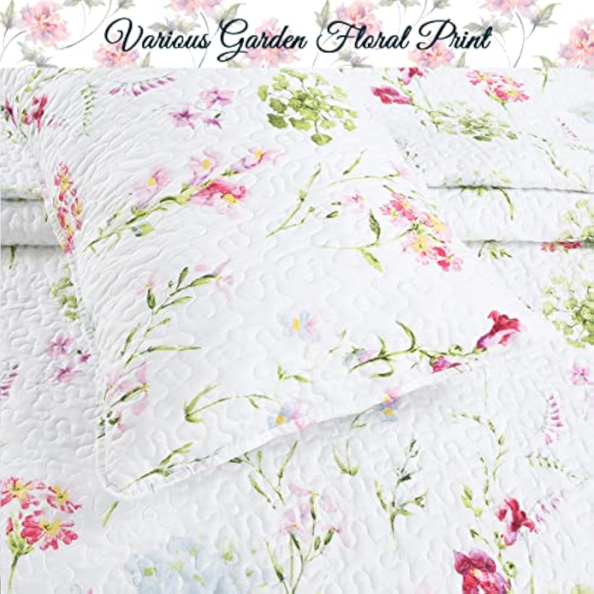 Light Pink Blue Flower Quilt Bedding Set, 3 Piece