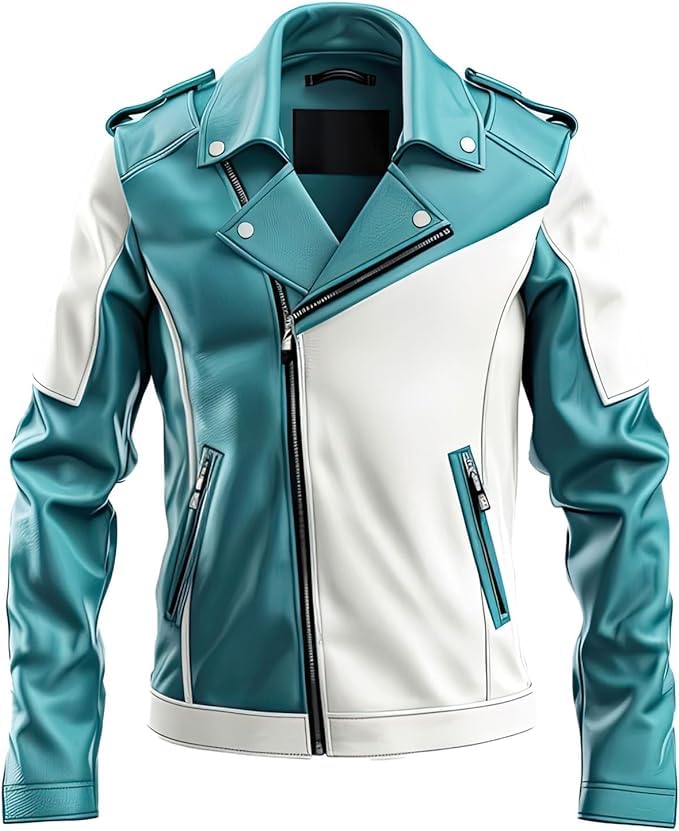Men's Genuine Sheepskin Motorcycle Biker Leather Jacket in
