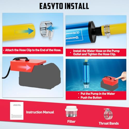 Image of Uniqwamo Cordless Submersible Water Pump For Milwaukee 18V Battery,400GPH Portable Transfer Water Pump for Camping Tub Garden RV Pond Draining Job Sites(No Battery)