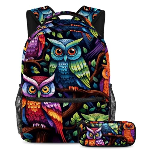 Ensemble cartable hibou grand sac à dos scolaire fille garçon