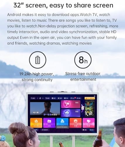 Sistema amplificador de karaoke con pantalla táctil HD, solicitud de canción de voz AI y efecto marquesina, incluye 2 micrófonos inalámbricos y espejo de pantalla móvil
