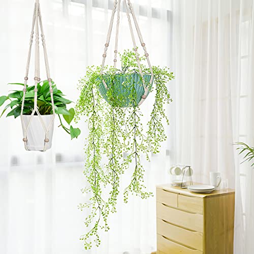 flintronic 1PC Colgador de Plantas de Cuerda de Algodón,Macramé con Cuentas de Madera,para Interior/Exterior/Pared Decoración,con 1PC S Gancho - imagen 7