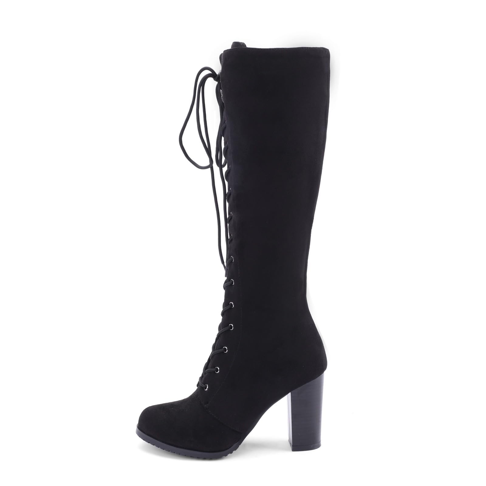 Winterstiefel Damen, Winterstiefel Damen mit Absatz Blockabsatz Hohe Stiefel Kniehoch Schnürstiefel Elegant Cowboystiefel Wildleder Lang Stiefeletten Langschaft Winterschuhe Damenstiefel