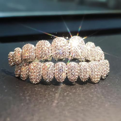 Grillz Hip-Hop 18K Gold Teeth Grillz Grills Inlaid with shiny zircon Rap Accessory Teeth Braces personality Halloween＆Christmas Wear - Comes With Tweezer & Dental Wax2