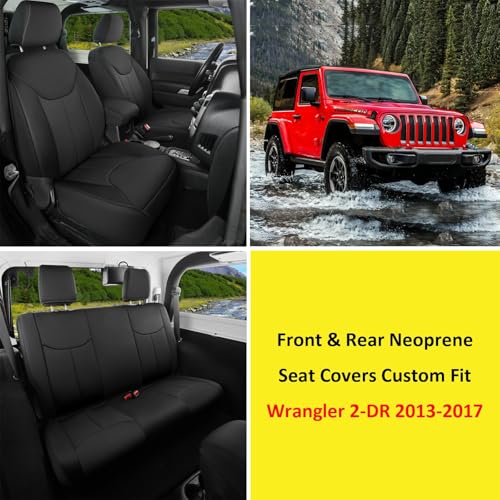 Image of GIANT PANDA Neoprene Seat Covers for Jeep Wrangler JK 2-Door (2013-2017), Neoprene UV&Waterproof, Foam Padded, Front & Rear Seat Covers(Black)