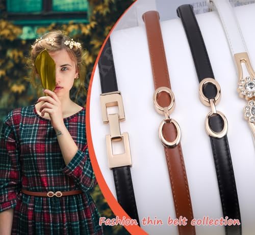 Skinny riem voor vrouwen, PU lederen dunne taille riem met gouden gesp verstelbare mode dames riem voor jurk jeans broek, Zwart, Eén maat