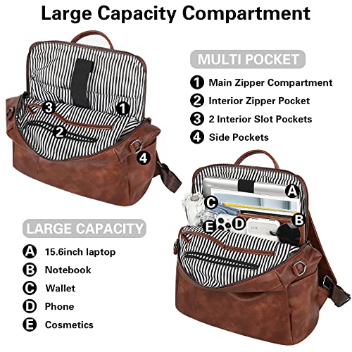 Falanko Backpack Purse For Women, Large Shoulder Bags With Usb Charging Port Fit 15.6 Inch Laptop, Waterproof Pu Leather Casual Women Handbag, Anti-Theft Bookbag Purse For Work Office Travel College #TOP2