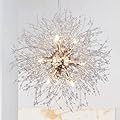 Lamparko Small Sputnik Chandelier, 9 Lights Modern Dandelion Crystal Chandelier, Chrome Dandelion Pendant Light Fixture for Kitchen Dining Room Bedroom