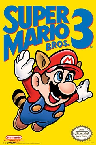 Pyramid America Super Mario Bros 3 Nintendo NES Platform Video Game Cover Art Mario Flying Raccoon Ears Tail Cool Wall Decor Art Print Poster 12x18