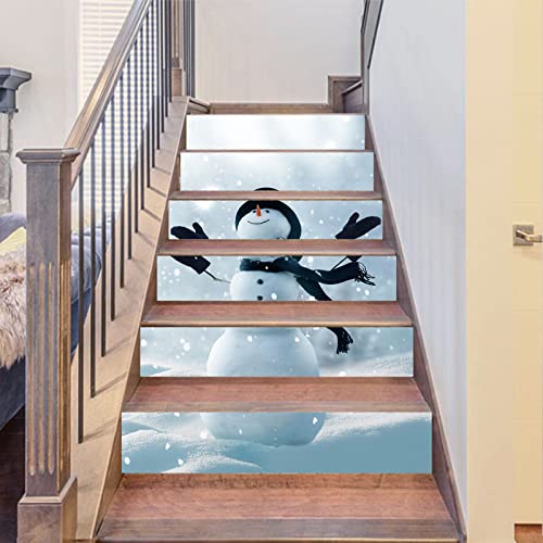 FLFK Lot de 6 stickers muraux 3D en forme de bonhomme de neige pour escalier, décoration d'intérieur et d'extérieur 99,8 x 17,8 cm Cover