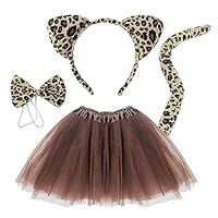 TSHAOUN 4 Pcs leopard ears headband Set Include Animal Tutu Skirt Costume Ears Tail Bow Tie for Toddler Kids Halloween Fancy Dress Up Birthday Costume Accessories (Leopard)