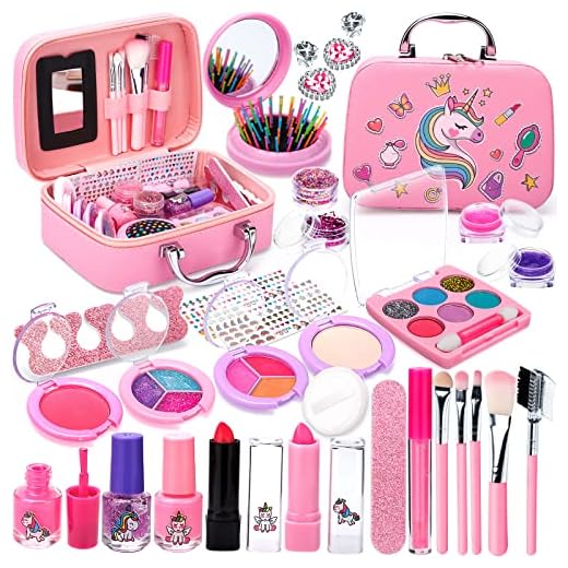 Purpledi Kit de Maquillaje Niñas , 30 Piezas Lavable, Set Maletin, Juegos de Belleza Cosméticos, Regalos No-Tóxicos para Princesas 3 4 5+ Años