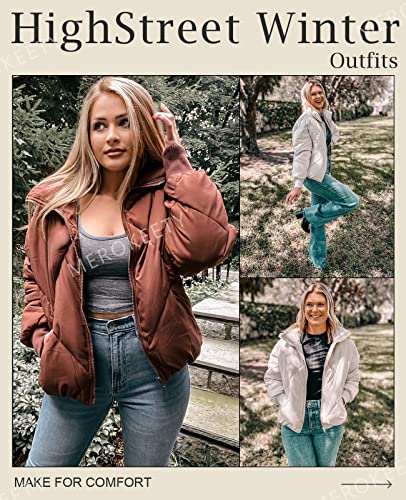 Merokeety Women's Long Sleeve Zipper Puffer Jacket Winter Quilted Short Down Coat With Pockets,Green,M #TOP6
