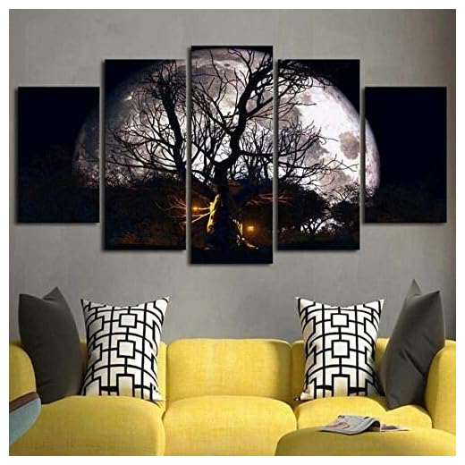 bianlidian Canvas väggkonst 5 delar canvas tryck affisch väggkonst modern konst heminredning träram galleripaket stretch redo att hänga månen i halloween/150 x 80 cm