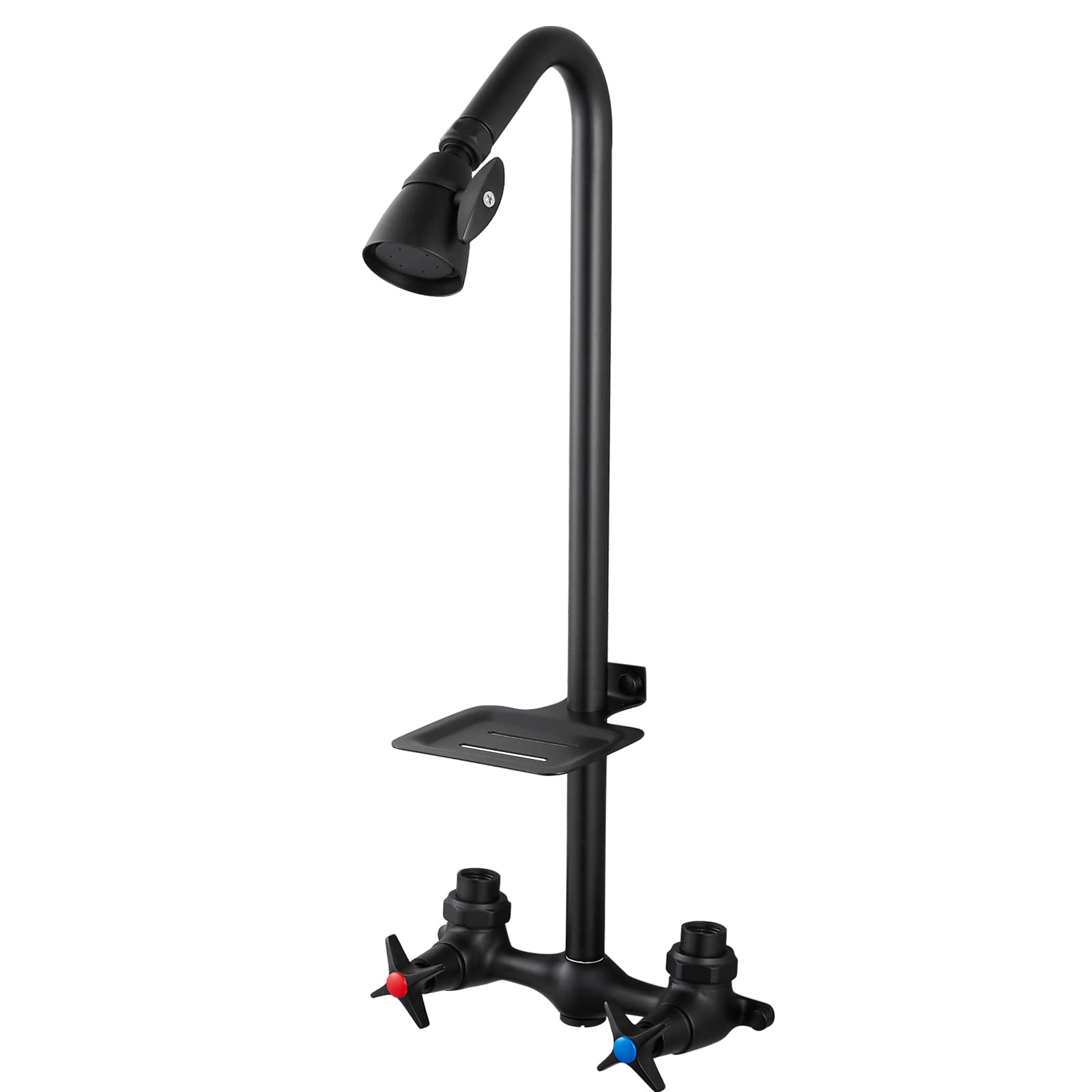 Photo 1 of ****PARTS ONLY****Matte Black Outdoor Shower Fixtures Wall Mounted with Dual Cross Handles Brass Mix Valve Adjustable Utility Shower Head Exposed Shower System with Soap Dish