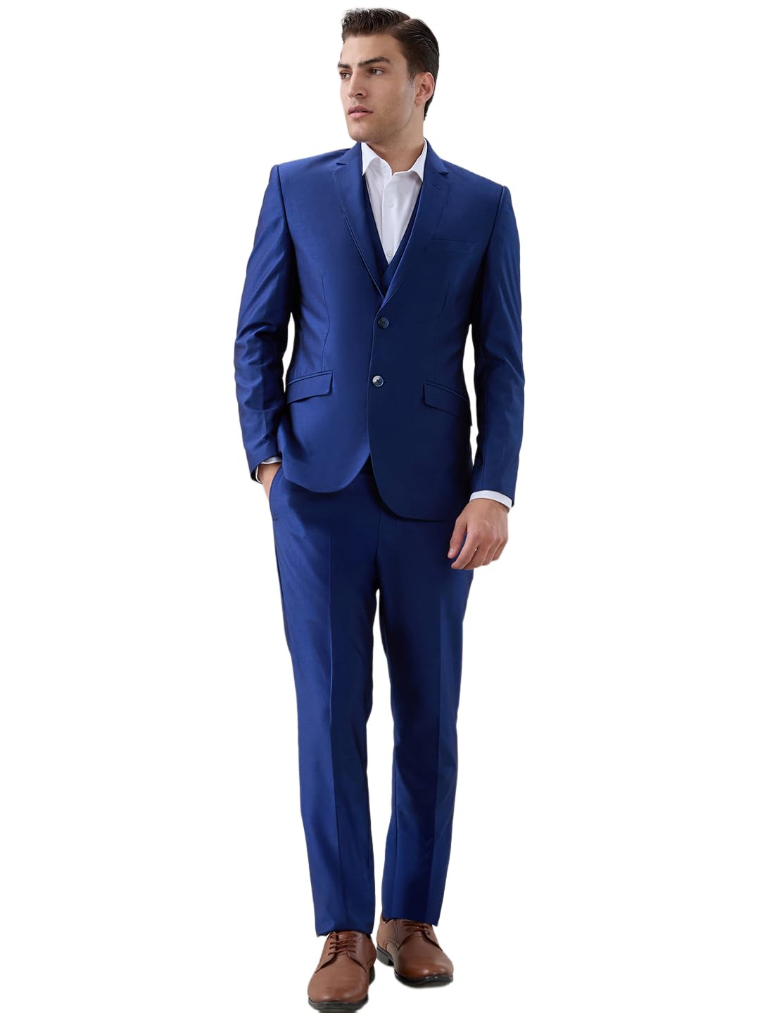 Men Super Slim Fit Structure Pattern Terelyne Rayon Blend Notch Lapel Full Sleeve Formal Suit Blue-image-49
