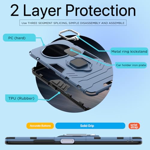 Image of Pikkme Back Cover for Realme Narzo 70x 5G / N65 / Realme 13 /12 /12X 5G /C65 | 360 Protection | Ring Holder | Kickstand | Tough Armor Case (Blue)