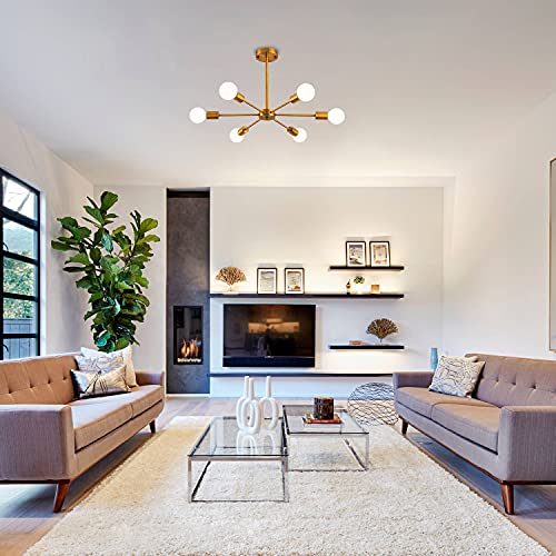 No Branded 6 Lights Modern Sputnik Chandelier Semi Flush Mount Ceiling Pendant Lighting Mid Century Gold Bronze Industrial Brushed Brass Light Fixture For Kitchen Living Room Dining Room Restaurant #TOP7