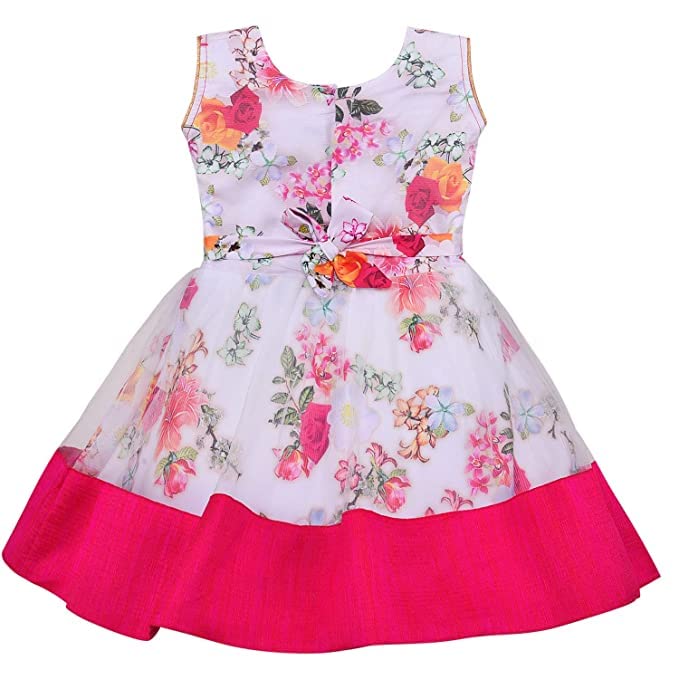 Image of Wish Karo Baby Girls Knee Length Satin Embroidered Party Dress-(fe2913nw)