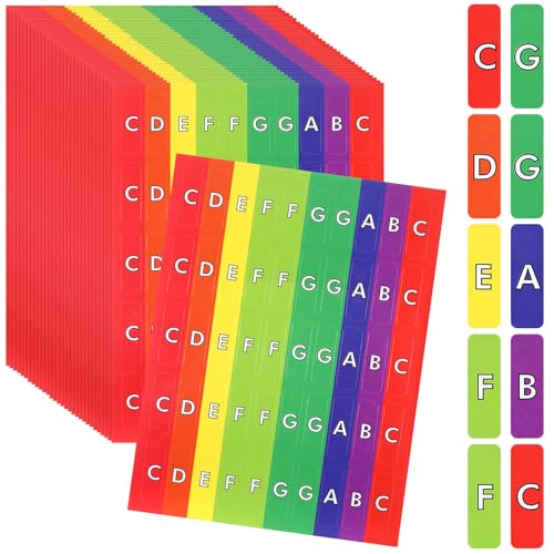 Frienda 20 Sheets Rhythm Band Music Staff Paper 4 x 6 Inches Instrument Labels with 1000 Pcs Colorful Rainbow Piano Stickers for Music Composition Practice Teaching Supplies