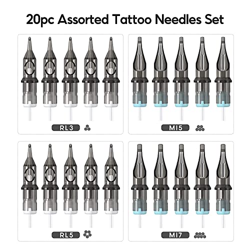 20Pcs Tattoo Cartridges Assorted Mixed Sterilized Tattoo Nee Dle Cartridge For Tattoo Pen Liner Shader Skin Body Art 3Rl 5Rl 5Mi 7Mi #TOP4