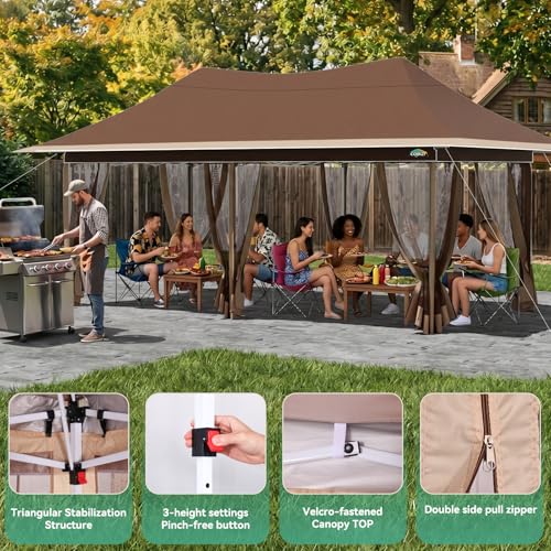 Image of COBIZI 10x20 Pop up Canopy Tent -12x20 Gazebo, Party Tents for Parties, Carpas para Fiestas, Large Outdoor Popup Patio Screened Gazebos, Shelter Tents with Net for Backyard, Commercial,Brown