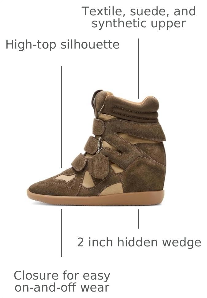 Image of Dsevht Hidden Wedge Sneakers for Women High Top Fashion Sneaker Suede High Heel Platform Tennis Triple Strappy Band Casual Vintage Dressy Comfy Campus Trendy Retro Sneaker