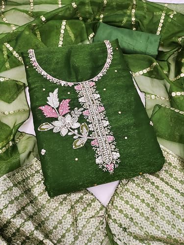 Image of Women's Shimmer Silk Embroidery Work Unstitched Dress Material