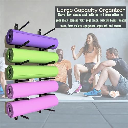 Support mural en bois pour tapis de yoga et suspension métal