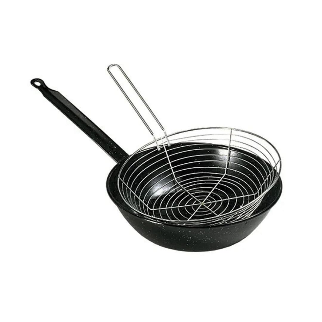 PALUPLUS Padella con Cestello per friggere, Diametro 24 cm, Rivestimento Antiaderente in Metallo, Padella Friggitrice adatta per cucina induzione -​0724F