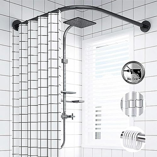 Barre de douche incurvée noire réglable pour angle de salle de bain en L