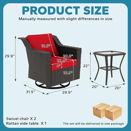 Image of 6 Piece Patio Furniture Set, Wicker Outdoor Conversation Set | Patio Chair Set with Olefin Removable Cushion, All-Weather Glider Swivel Chair Set with Deep Seat for Porch, Deck, Red