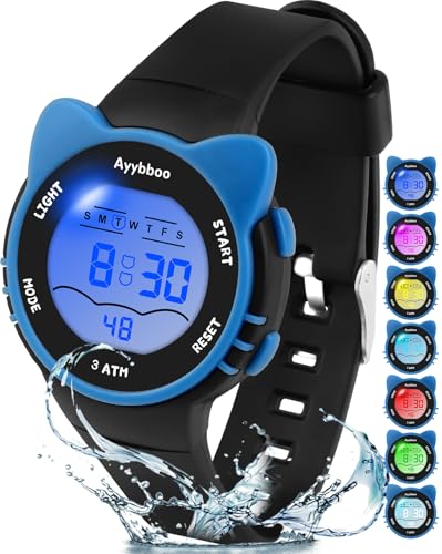 Image of Kids Digital Watches for Girls Boys, 7 Color Lights Waterproof Cute Wristwatches for Kids with Alarm Stopwatch, Great Present for Girls Boys Ages 5-13