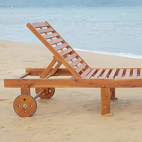 Outsunny US84B-2100131 Outdoor Folding Chaise Lounge Chair Recliner With Wheels, Acacia Wood Frame thumb #6