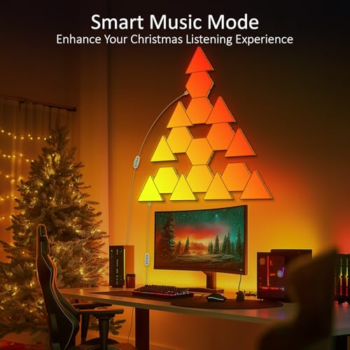 Image of 8 PCS Led Triangle Light Panels - Smart APP 6 inches Triangle RGB Gaming Lights with Music Sync Gaming Theme for Kids and Teens Room Playroom Decor