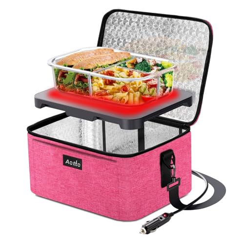 Aotto Fiambrera eléctrica portátil para horno, calentador de alimentos, 12 V/24 V, 2 en 1, lonchera térmica para adultos, cocinar, recalentar y mantener las comidas calientes para coche, camión