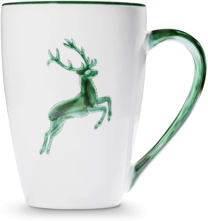 GMUNDNER KERAMIK Supermax Breakfast Cup Capacity 0.5 Litres Green Deer Crockery Handmade in Austria