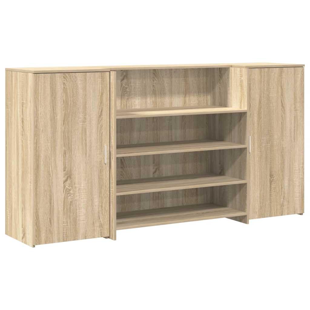 Lada recepcyjna dąb Sonoma 200 x 50 x 103,5 cm z szafką, materiał drewnopochodny, lada kasowa z wbudowanym blatem do biura, hotelu, kliniki i salonu