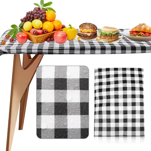 RAINFLOW Rectangle Picnic Table Cover - Waterproof Table Cloth,Fitted Camping Tablecloth Rectangle Tables Covers for 6 Foot Tables,Wipeable Vinyl Tablecloth Protector for Indoor, Outdoor (30