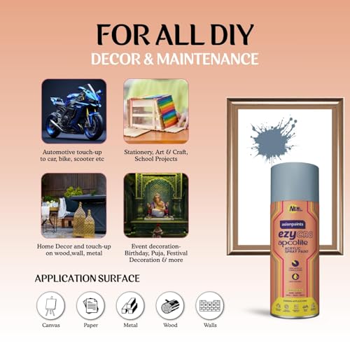 Image of Asian Paints ezyCR8 Apcolite DIY Spray Paint - Smoke Grey - 400ml | 100% Acrylic | Multi-Surface Use: Metal, Wood & Walls