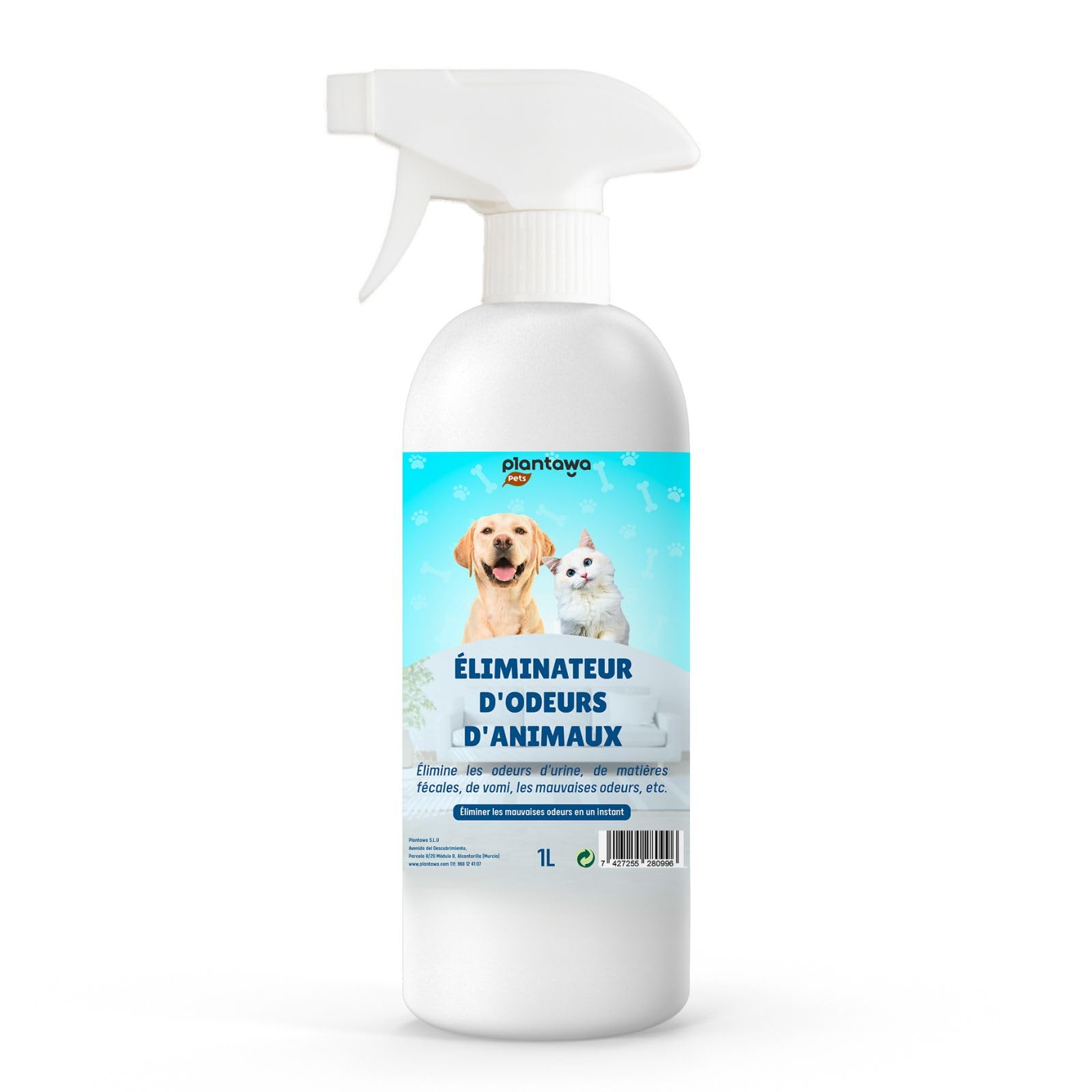 PLANTAWA Éliminateur instantané d'odeurs d'animaux domestiques 1 l. Neutraliseur Enzymatique Odeurs Urine Fèces Vomissements. Intérieur et extérieur, Patio Jardin. Anti Odeur Urine Chiens Chats.