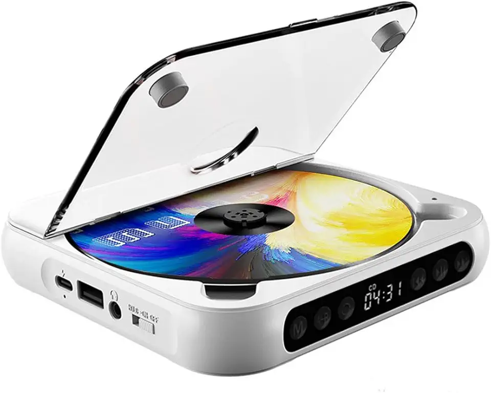 Leitor de CD Portátil Bluetooth Recarregável USB Com Fones de Ouvido, Leitor de CD Compacto Anti-salto à Prova de Choque para CD-R CD-RW MP3 WMA (Branco)