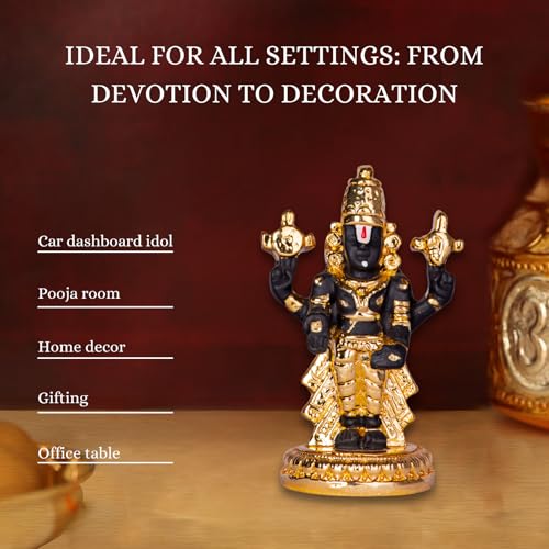Image of Gold Plated Premium Balaji Statue for Car Dashboard, Gifting, Pooja Room Decor & Home Decoration (3 Inches)