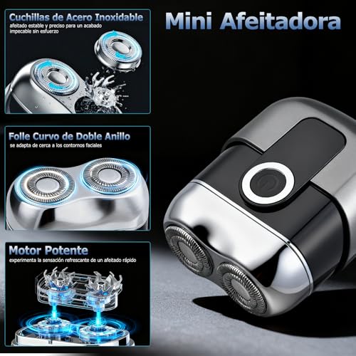 Mini Afeitadora Eléctrica Hombre - Afeitadora de Viaje Impermeable IPX6 con Pantalla LED, USB-C Rápido, Silenciosa & Portátil - Gris - imagen 2