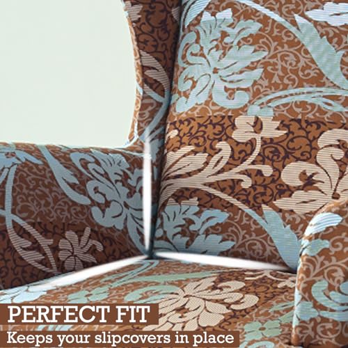 Image of HOKIPO Polyester Blend 140 GSM Fully Covered Wingback Chair Cover, Rich Chocolate Damask Floral (AR-5135-D12)