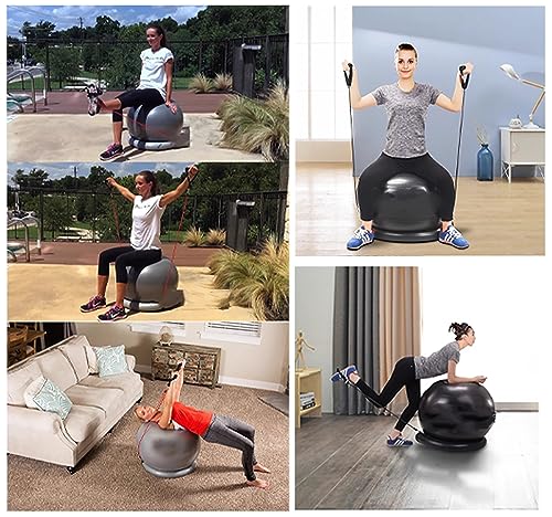 Sedia a sfera stabile, palla ergonomica per equilibrio con base antiscivolo e sedile a prova di scoppio, supporto per la forza e la postura per casa, ufficio, yoga, pilates, gravidanza con pompa