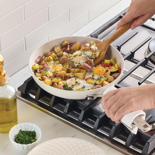 Image of KitchenAid Hard Anodized Ceramic Nonstick Cookware Frying Pan /Skillet, 10 Inch Non Stick Fry Pan with Stainless Steel Handle - Porcelain White