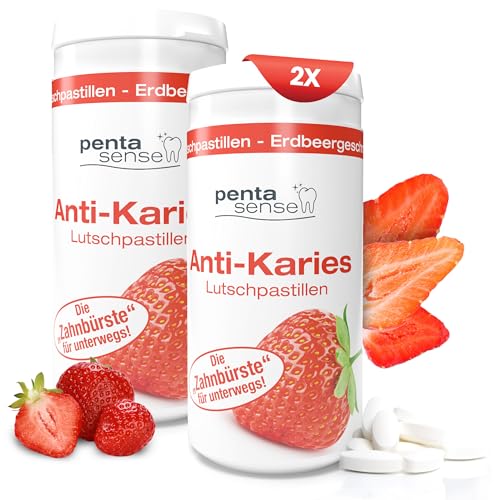 PentaSense® - Xylit Anti Karies Lutschpastillen mit Erdbeergeschmack gegen Plaque und Säure helfen den Zahnschmelz zu bewahren - 150 Stück