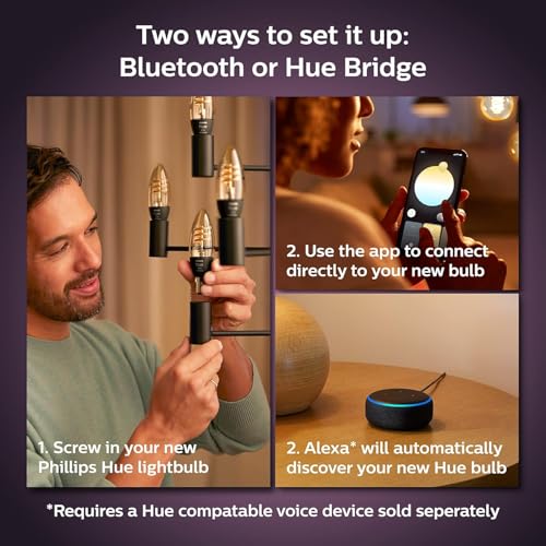 Image of Philips Hue Smart 40W Candle-Shaped Filament LED Bulb - White Ambiance Warm-to-Cool White Light - 2 Pack - 350LM - E12 - Indoor - Control with Voice or App
