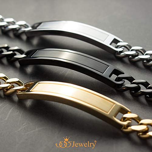 555Jewelry MNC-BR036 Mens Stainless Steel Metal Bar Plate Tag Cuban Link Curb Adjustable Jewelry Fashion Accessory Wristband Chain Id Bangle Bracelet, Yellow Gold 8 Inch thumb #5